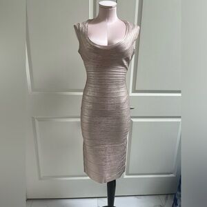 Herve Leger Metallic Rose Midi Bandage Dress NWOT size M
